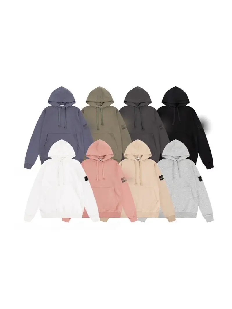 Cross-Border Stone European and American Stone Long-Sleeved Plus Plush Hooded Pullover Sweatshirt Badge Men's and Women's Couple Island Jacket