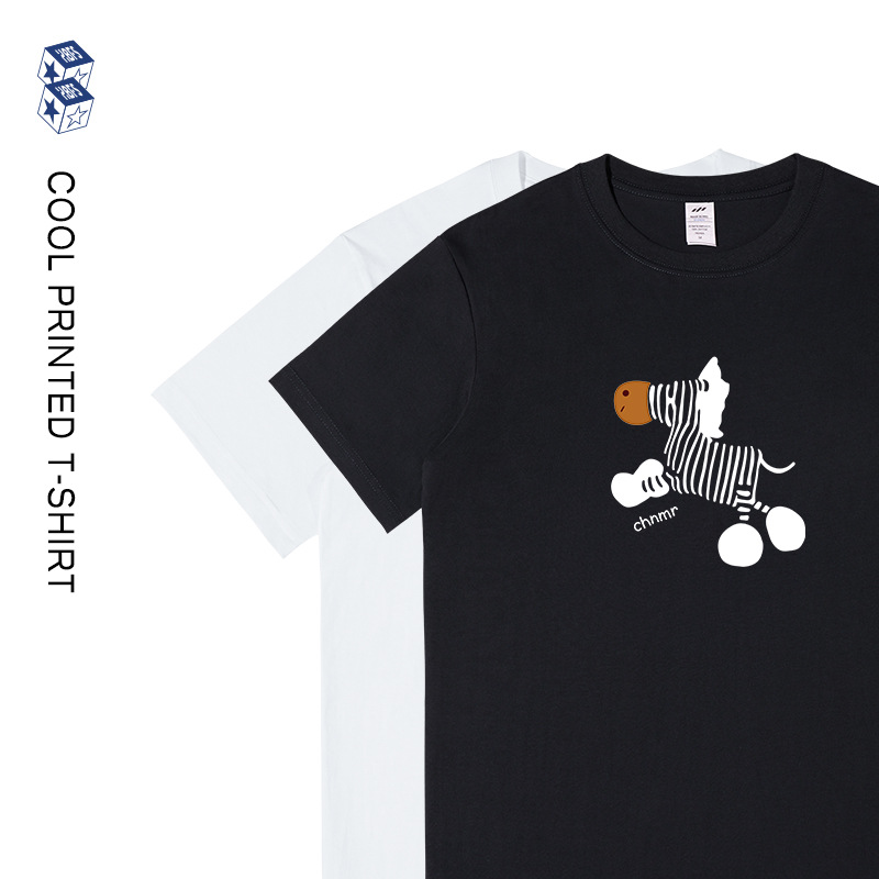 Men's Summer New Round Neck Short-Sleeved T-Shirt Men's Japanese Style Style Printed Cotton Top Couple Wear T-Shirt Women's Ins Trend