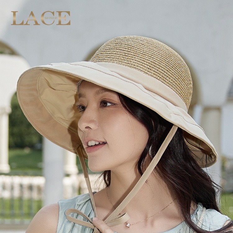 Summer Straw Woven Big Eave Clouds Sun Hat Women's Colored Glue Anti-UV Face Sun Hat Personalized Fashionable Fisherman Hat