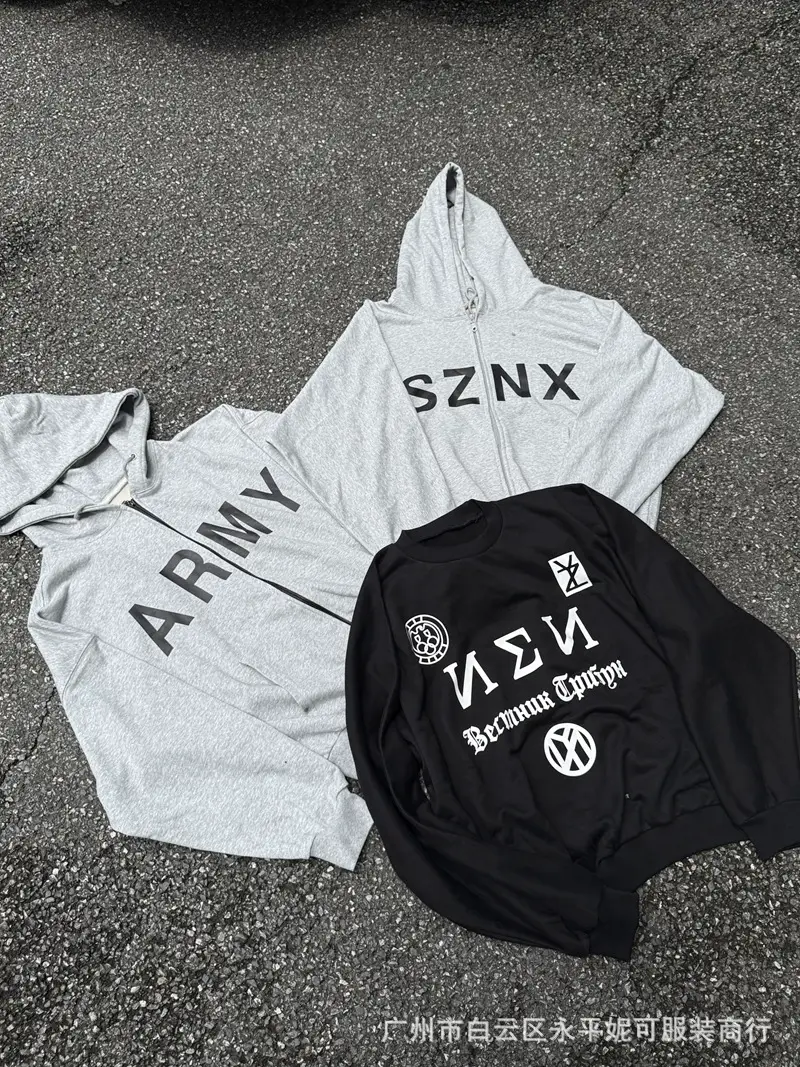 Kanye Yzy Sznx Russian Slogan Sweatshirt Gosha Merchandise European and American High Street Loose Zipper Hoodie