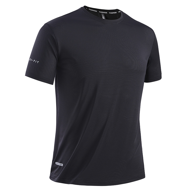 Summer Men's Sports Ice Silk Quick-Dry Short-Sleeve Breathable Fitness T-Shirt, Solid Color Trendy Brand Top, Fashionable and Versatile