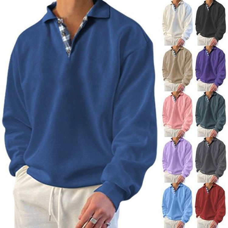 2026 Amazon Wish Independent Site Hot-Selling Item: Autumn Long-Sleeve V-Neck Men's Loose Sweatshirt with Turn-Down Collar