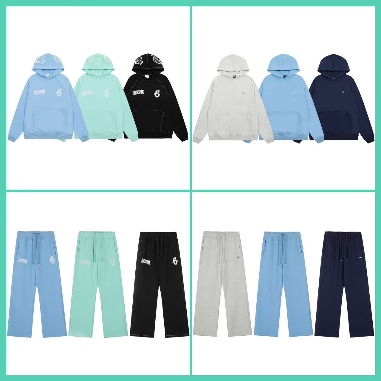 Embroidered Alphabet Hip-Hop fleece-lined Pullover Hoodie Long Sweatpants Men's Fashionable Sports suit Jacket