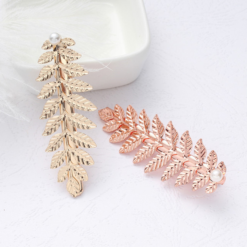 Kaitong European and American creative new Pearl Crystal duckbill clip word hairpin leaf hairpin headdress hair accessories