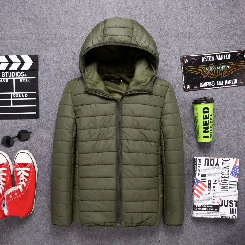 AliExpress men's hooded cotton-padded coat autumn and winter new solid color lightweight thin cotton-padded coat multi-color hooded coat men can be printed