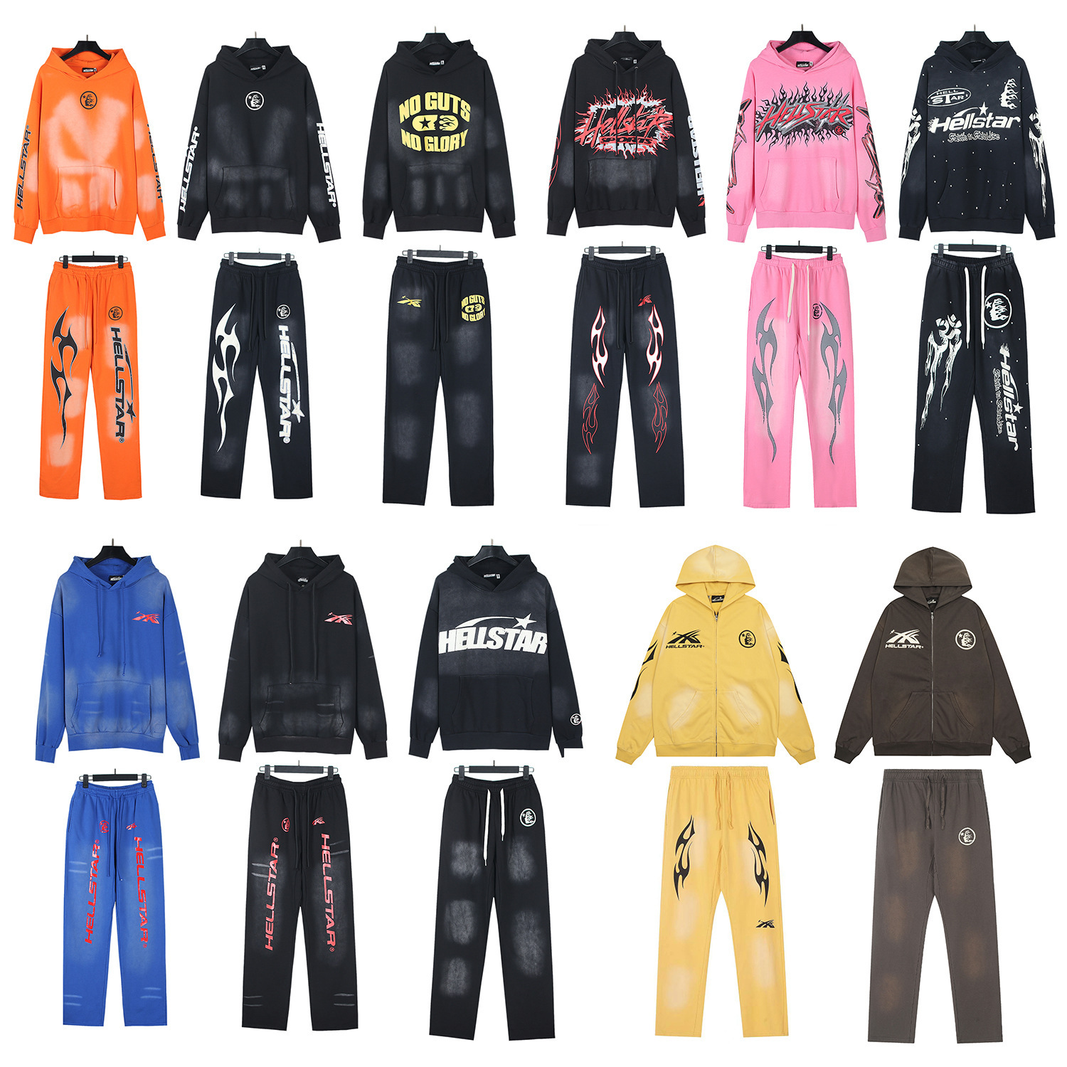 Cross-border wholesale Hellstar Hell Star wash water old hoodie sweater trousers suit men's and women's tide brand