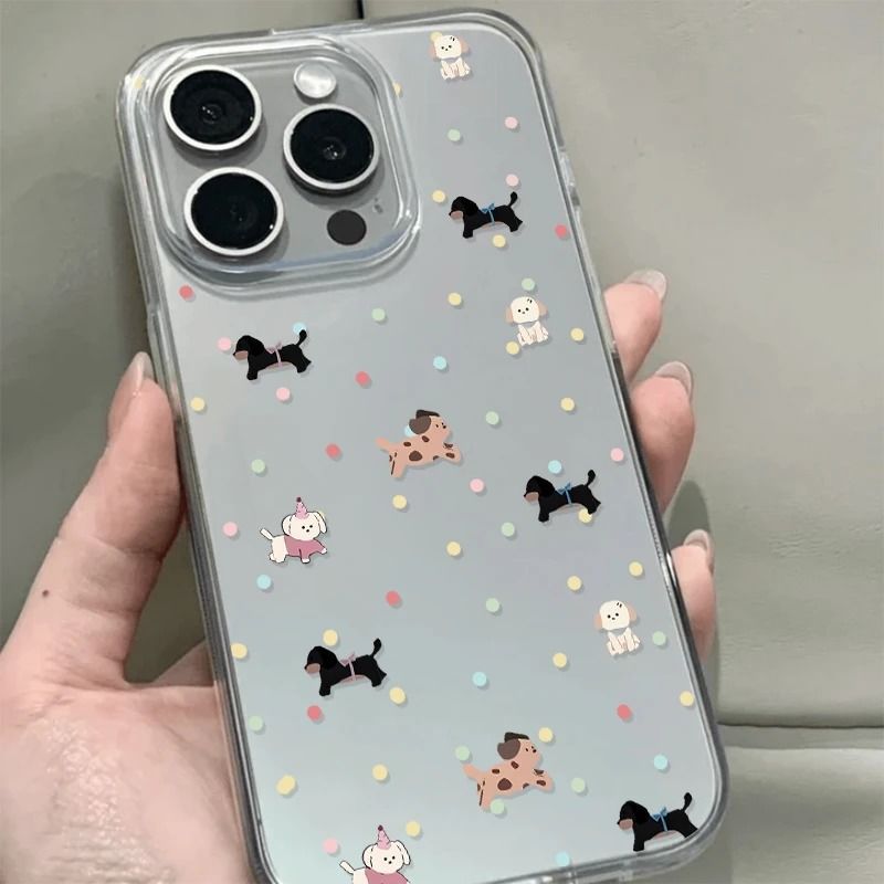 Polka Dot Puppy Suitable for Apple 17Promax Phone Case 16 16Pro Transparent 14 Soft Case 13 Creative 12 Cute