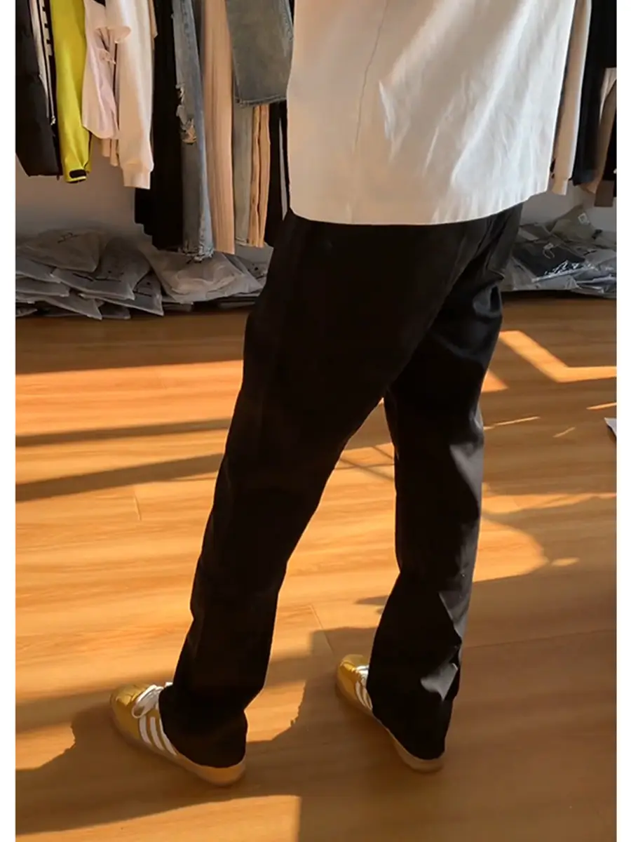 Black Straight Denim Men's Spring & Fall Cleanfit Slim Looking Machete Pants Silm Stretch Narrow Version Bootcut Trousers