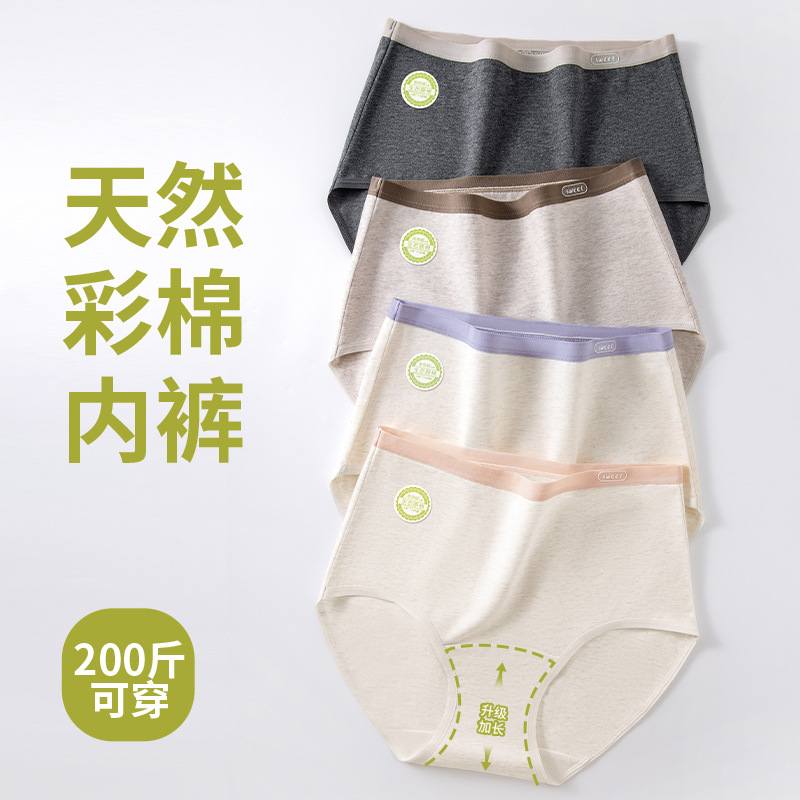 Pure cotton color cotton high waist chubby girl non-printing and dyeing 7A color cotton antibacterial cotton extended crotch ladies underwear women's breathable new