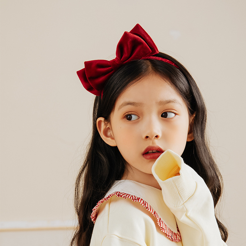 Korean Style New Velvet Double-layer Bow Hair Stamp Children's Simple All-match Hair Band Student Fashion Head Buckle Parent-child Style