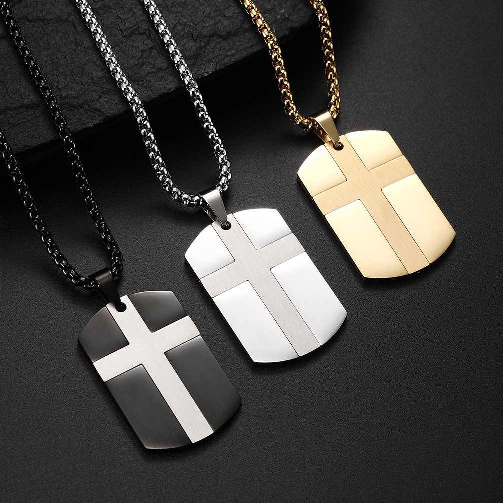 Amazon European and American style stainless steel cross military tag enhanced pendant titanium steel dog tag factory direct sales