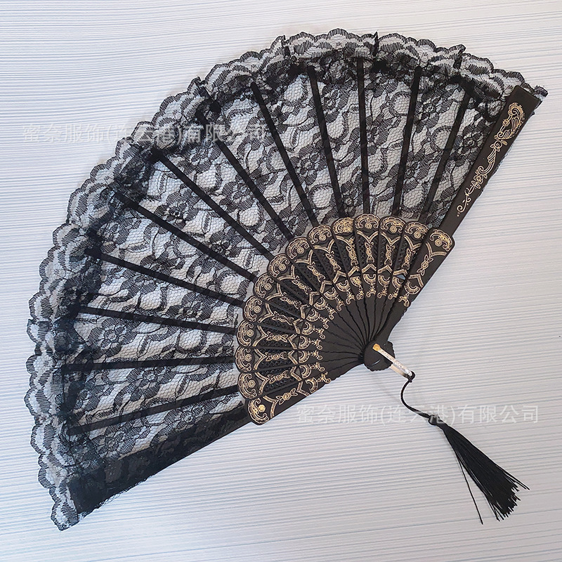 Source Manufacturer Supplies Sexy Lingerie Black Antique Lace Fan Retro Ladies Folding Fan Sexy Accessories