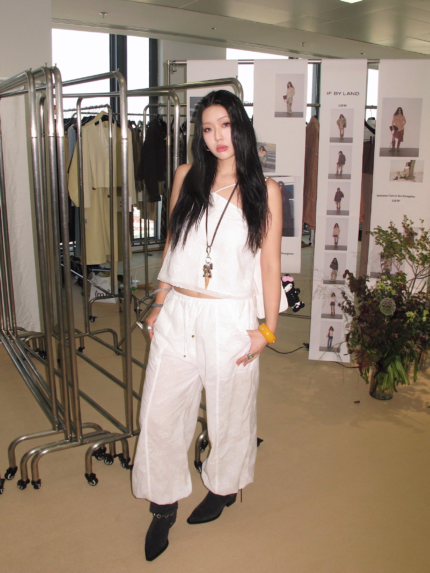 【Clearance, No Returns or Exchanges】Hollow-Out Embroidered Fabric Nanyou Women's Clothing Wholesale Bowknot Embroidered Wide-Leg Pants