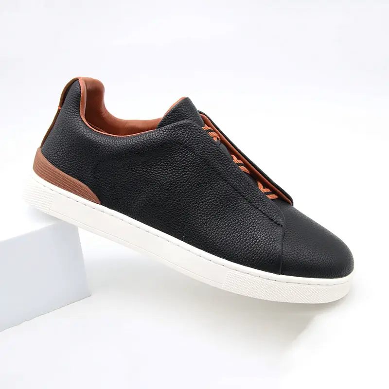 Litchi Pattern First-Layer Cowhide Business Genuine Leather Casual Leather Shoes Outdoor Lightweight Men's Slip-On Fashionable Versatile Sneakers