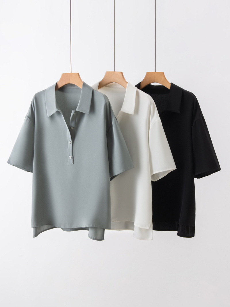 Summer New Heavy Mulberry Silk T-shirt Women's Half Sleeve White Square Neck Silk Top Loose Commuter Base Shirt