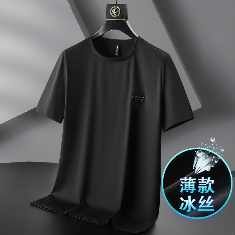 Light Luxury Ice Silk Round Neck Short Sleeve Men's T-shirt Summer Thin Sports T-shirt Men's Casual Half Sleeve Men's Base Shirt 98