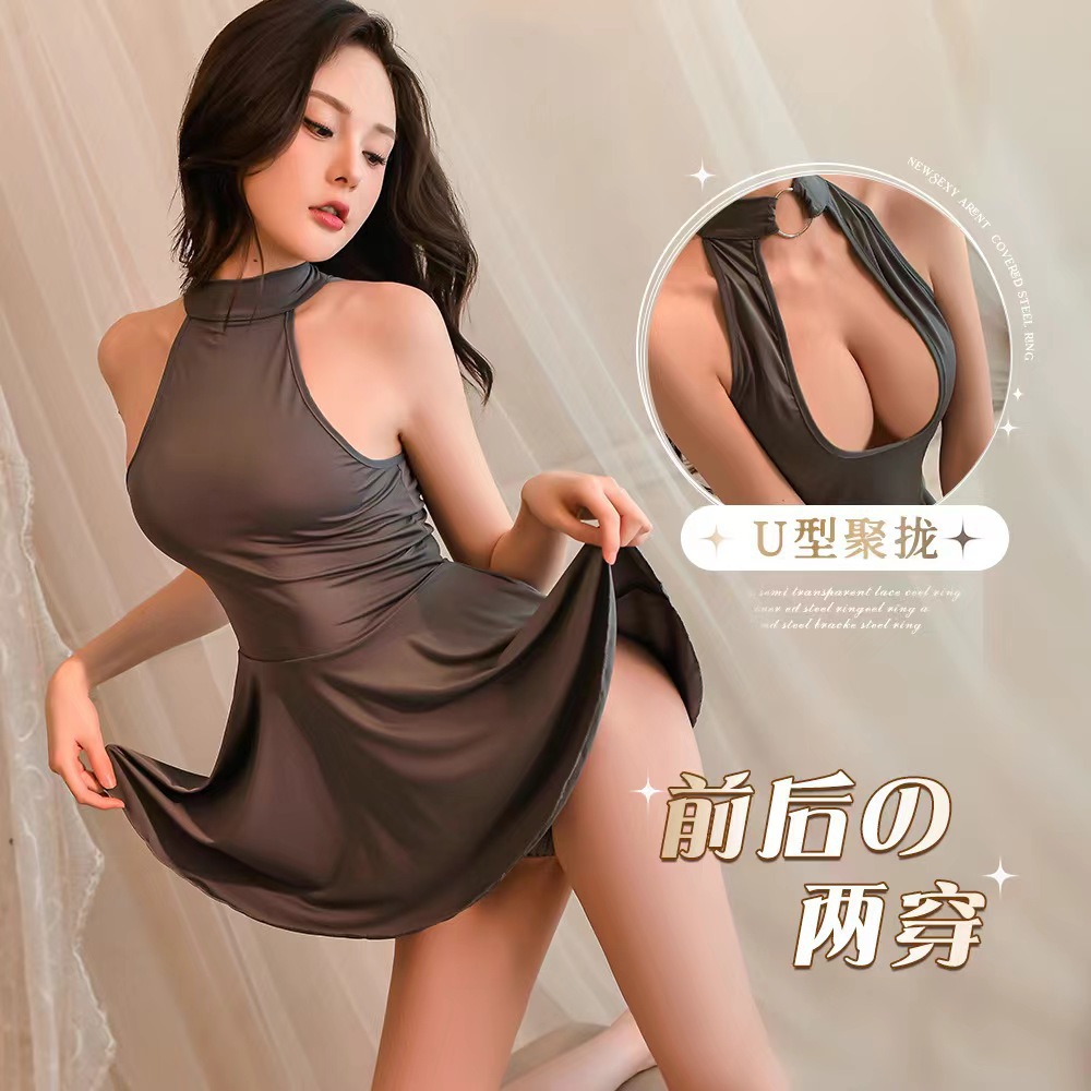 Sexy Underwear Sexy Positive and Reverse Wear Hollow Cheongsam Dress Miniskirt Pure Desire Nightdress Uniform suit qqny