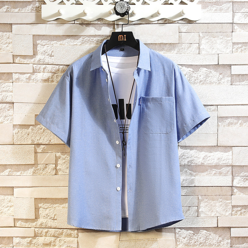 2026 New Style Men's Casual Short-Sleeved Shirt Solid Color Oxford Fabric Large Size Lapel Shirt for Men