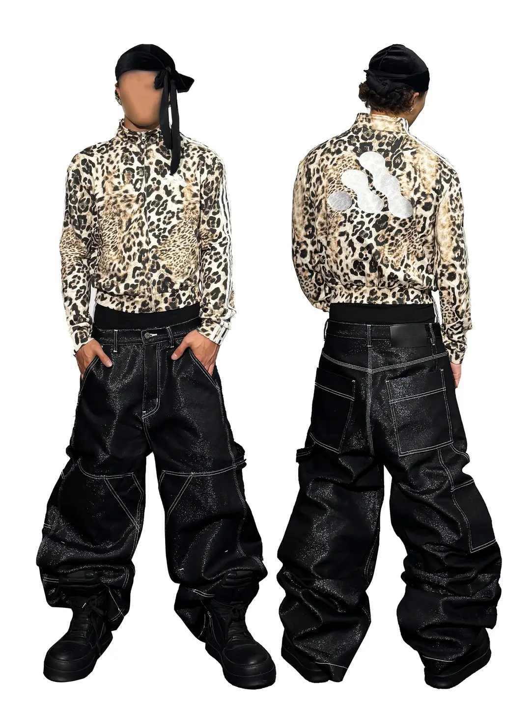 *Rye Chasin Leopard Print Parody Adida Small Stand-Up Collar Sports Sweatshirt Jacket