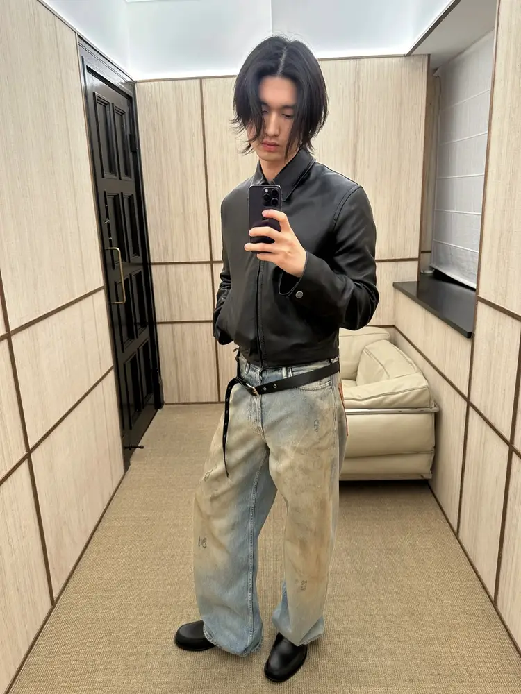 Ac Style 25Fw Rivet Patchwork Leather Mud-Dyed Splatter Graffiti Distressed Washed Loose Baggy Jeans 2023m