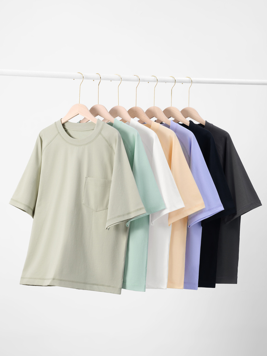 Men's short sleeve 2024 new T-shirt fashion brand cool feeling loose half sleeve pocket round neck raglan sleeve jacket wholesale
