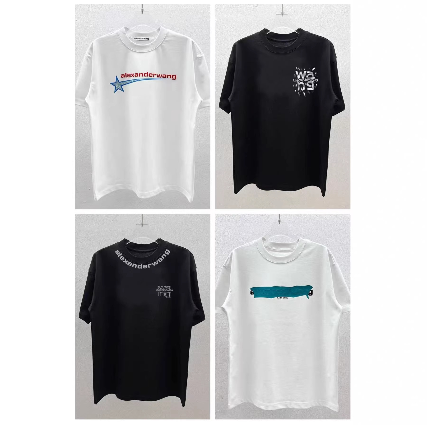 Long-Term Availability of European and American Cross-Border Trendy Brand Aw King Crew Neck Loose Vintage Short-Sleeve T-Shirts for Men and Women, in Stock with Actual Photos