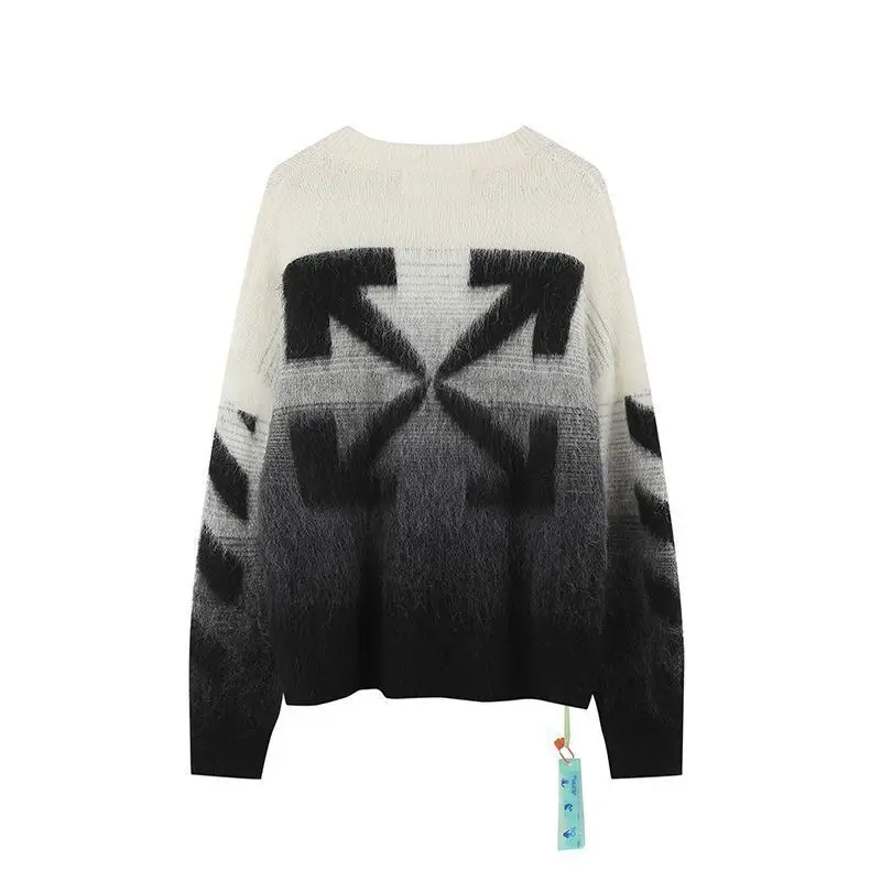 Off Ow New Autumn and Winter Arrow Gradient Mohair Jacquard Knitwear Loose Wool Knitwear Cross-Border