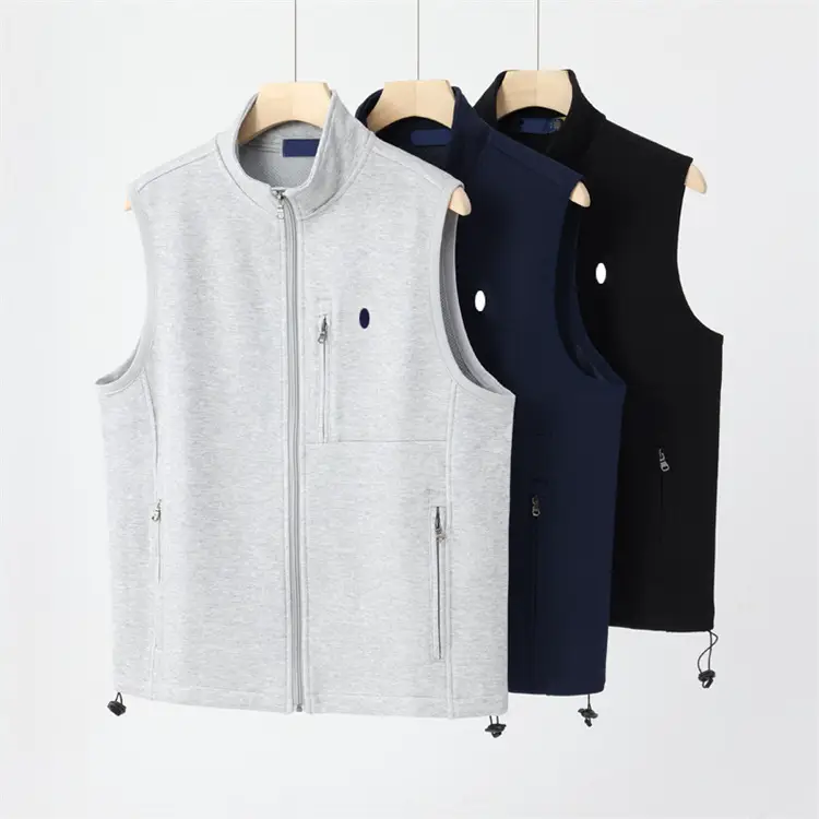 Spring and Autumn New Zipper Cardigan Vest Men's Large Size Loose Sleeveless Cotton Sweatshirt Stand Collar Small Logo Men's Jacket
