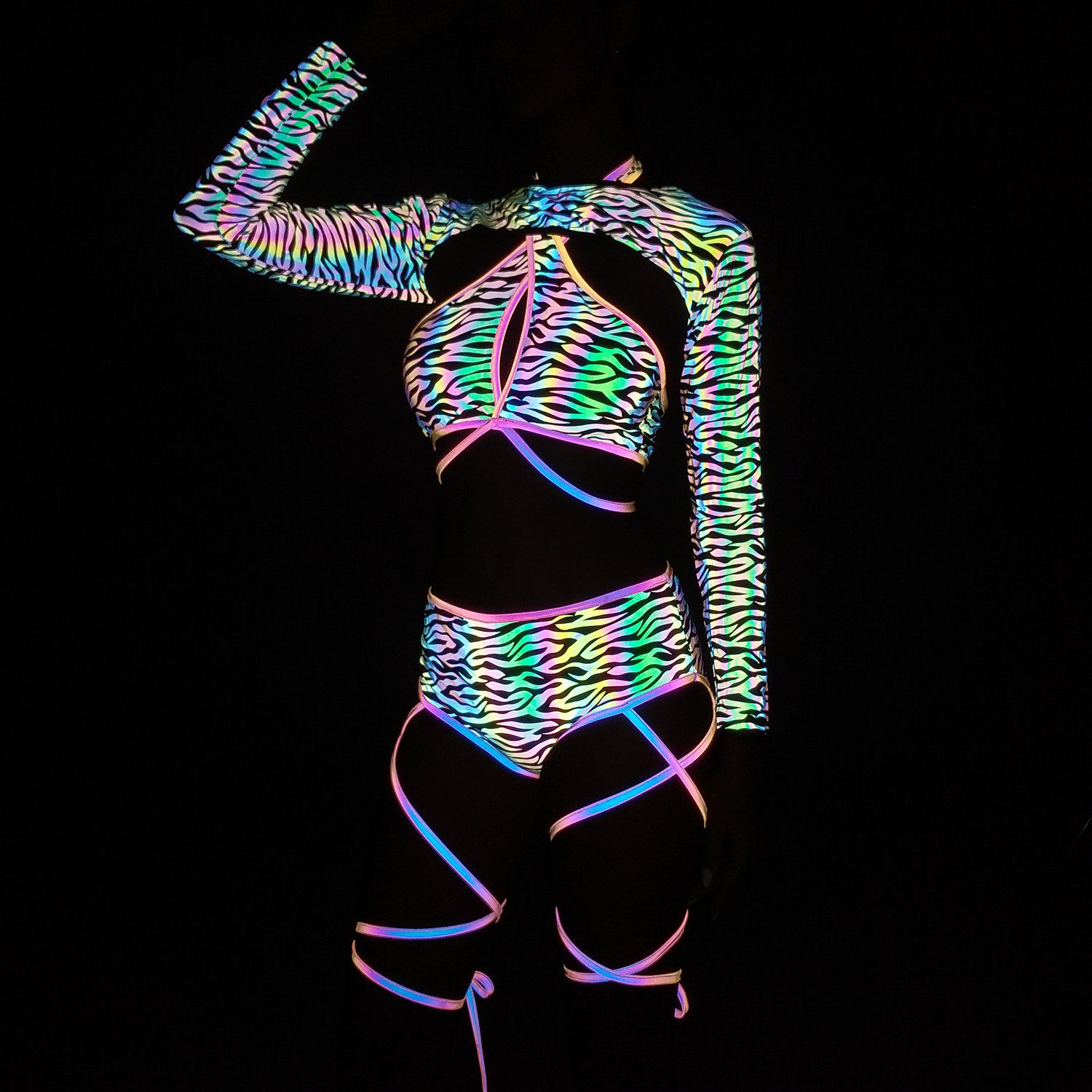 2025 New Printed Colorful Reflective Three-Piece Swimsuit for Women European and American Backless Cover-Up Split Bikini Swimsuit