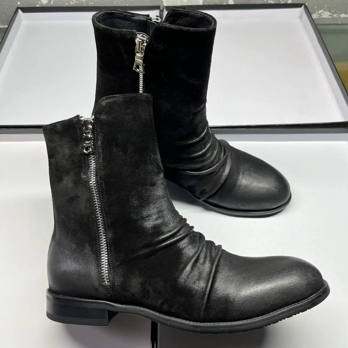 [in Stock] Early Adopter Hedi Chelsea Slp Style Mid-Calf Zipper Round Toe Wrinkled Waxed Am High Street Fashion