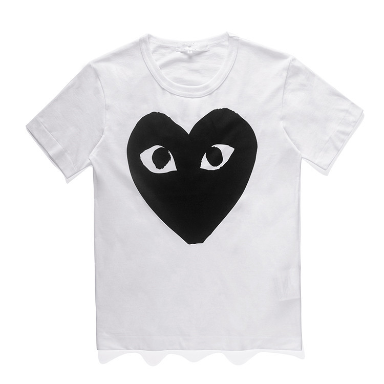 Heyplay Japanese Style Trendy Brand T-Shirt Peach Heart Pure Cotton Round Neck Short-Sleeved Men's and Women's Clothing White Big Black Heart Heart Couple Style