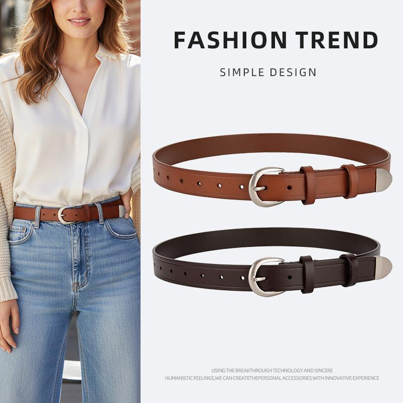 Genuine Leather Korean-Style Belt for Women, Versatile Decorative Belt for Dresses and Jeans, with a High-End Feel, Pin Buckle with Tail Clip, Women's Belt