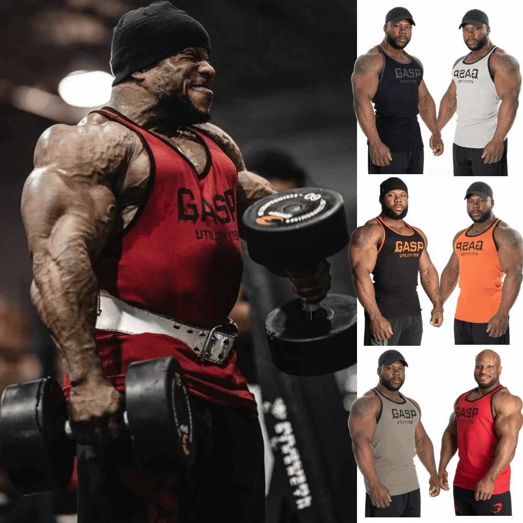 Popular Gasp Ribbed Tank Top for Men, American Style Fitness Training, Elastic Tight-Fitting Sleeveless Vest