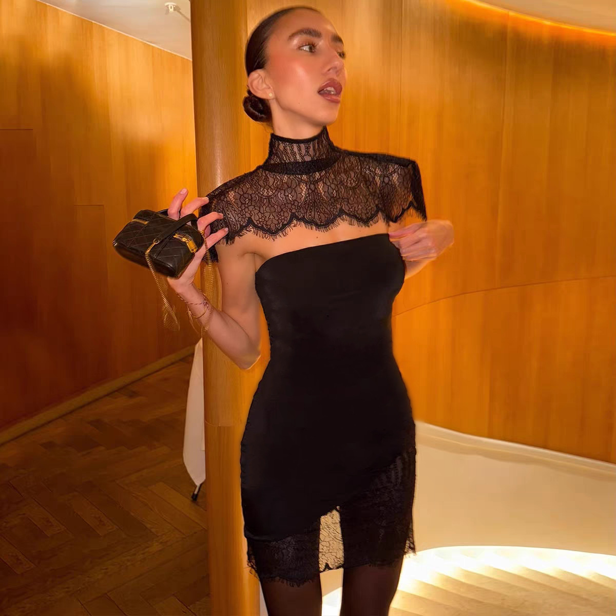 Trendy Internet Celebrity Style Black Lace Tube Top Bodycon Dress Sexy Slim-Fit Short Dress Women's Wholesale