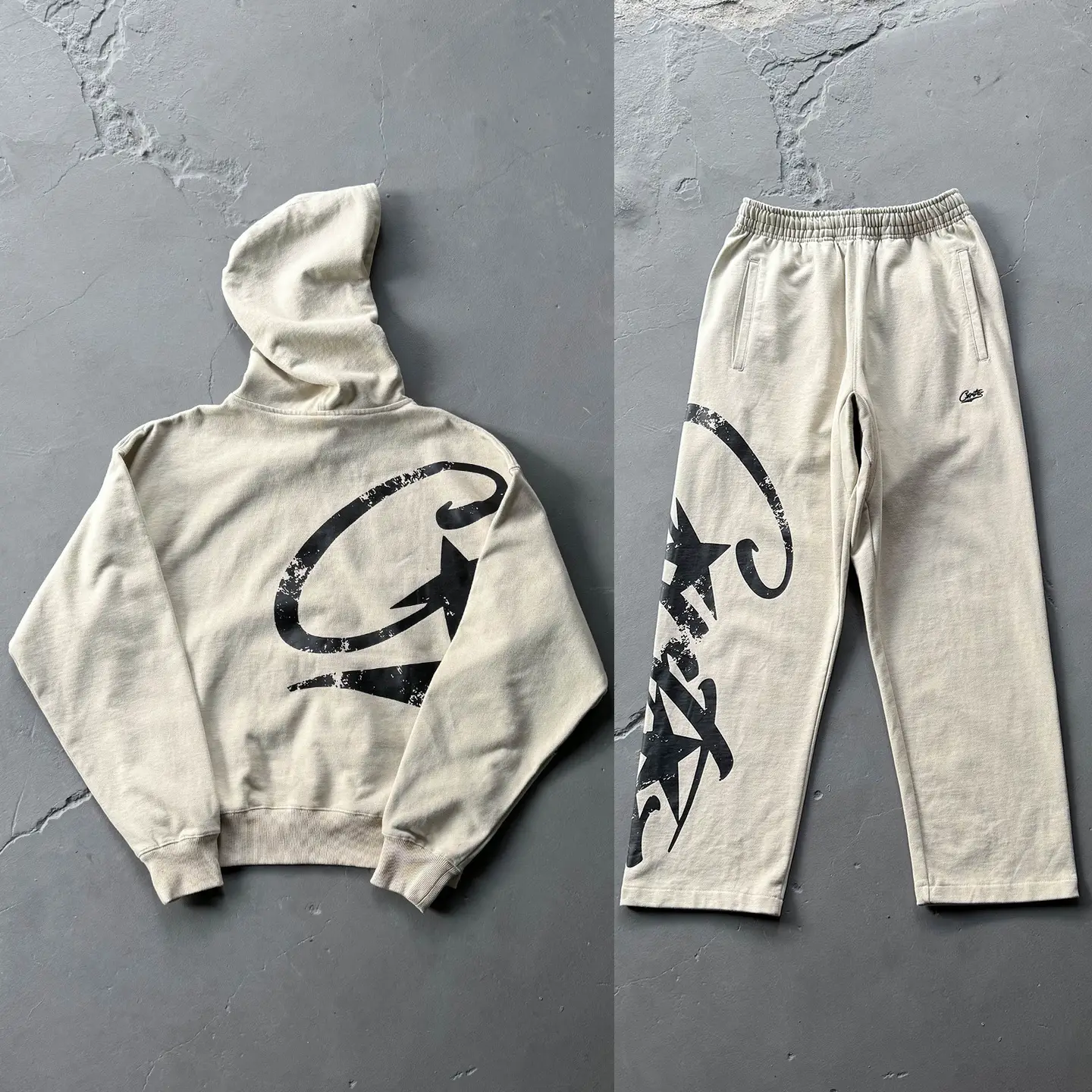 G-Star Raw Men's Beige Graphic Print Hoodie and Sweatpants Set
