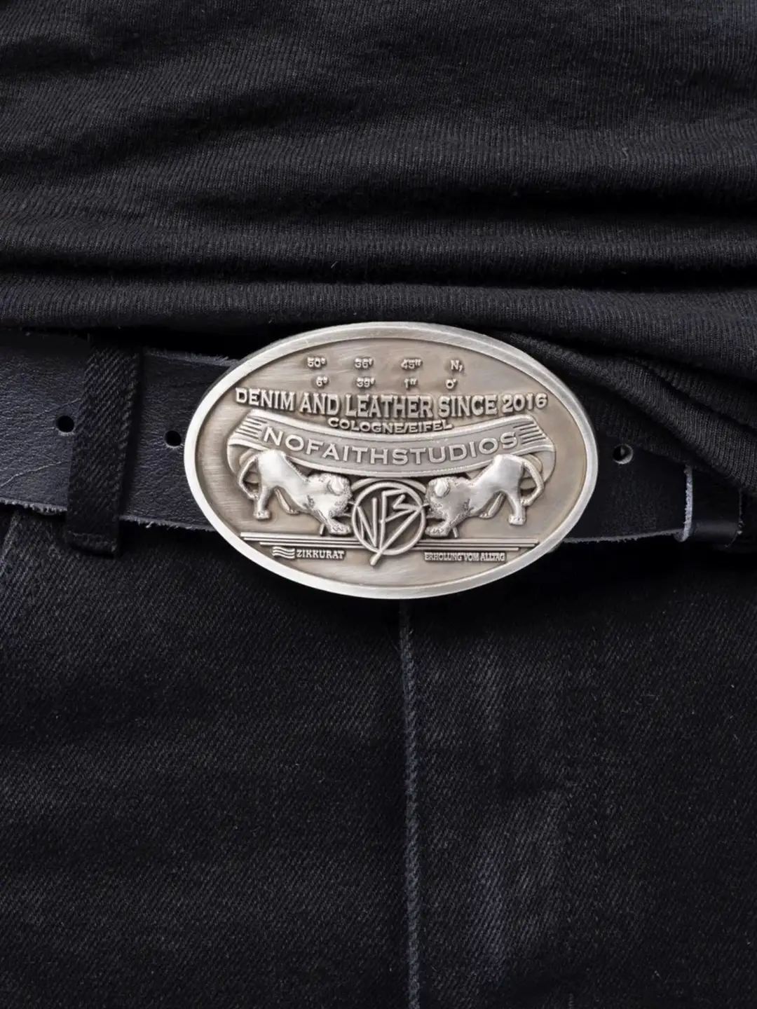 No Faith Studios Badge Metal Buckle Genuine Leather Belt Vintage Distressed Belt Unisex