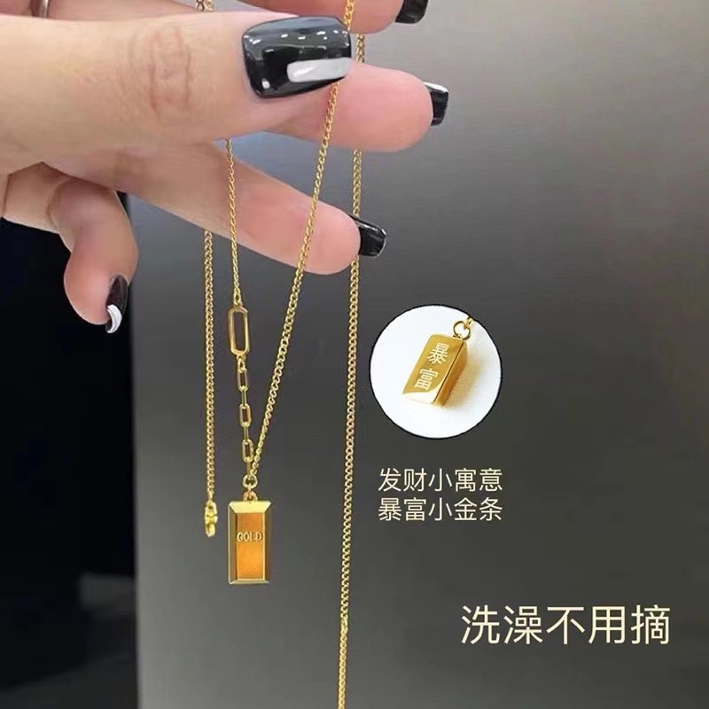 Rich and Lucky Small BRICS Titanium Steel Necklace Women 2022 Explosions Net Celebrity Clavicle Chain Niche Design Fashion Pendant