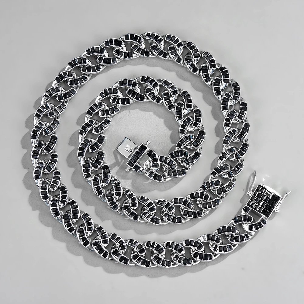 15mm square diamond Cuban chain high quality hip hop trendy alloy rhinestones for men and women hip hop necklace factory wholesale