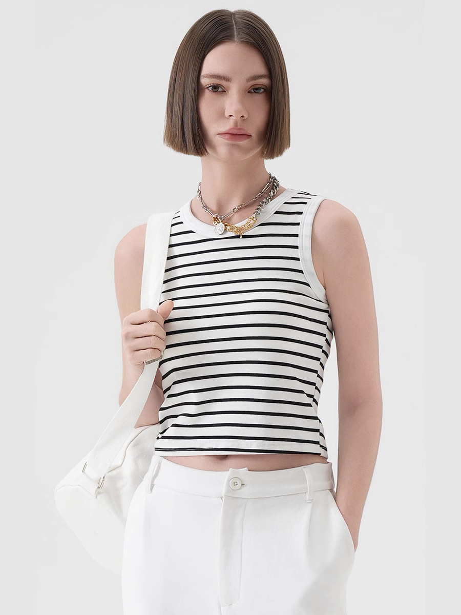 CANVAUS Women's Striped Vest with Chest Pad Women's Summer New Slim-fit Short Sweet and Spicy Free Navel Top