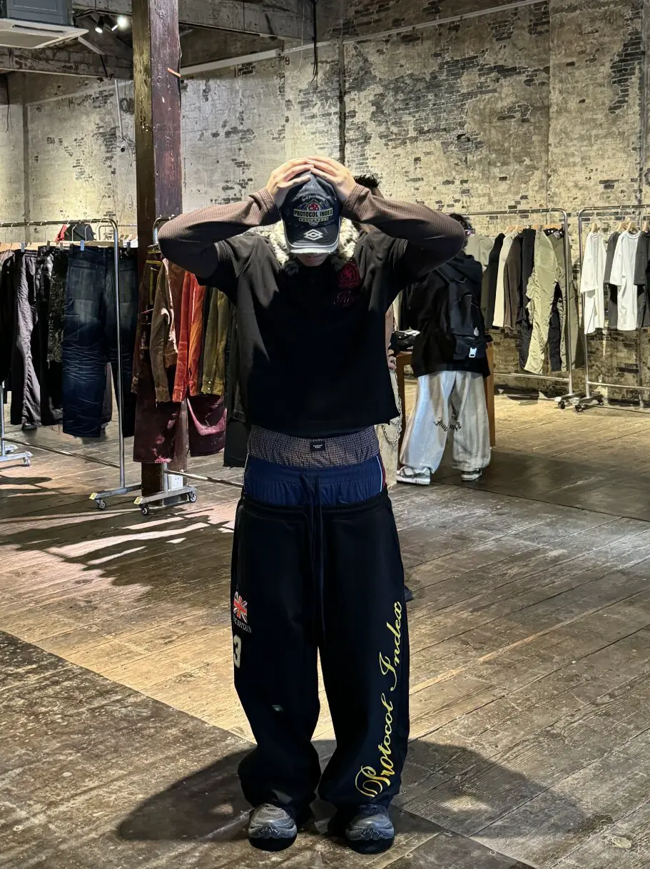 Grailz LEARL 26ss Multi-Fabric False Three-Waist Patchwork Flag Embroidered Print Wide-Leg Loose Sweatpants
