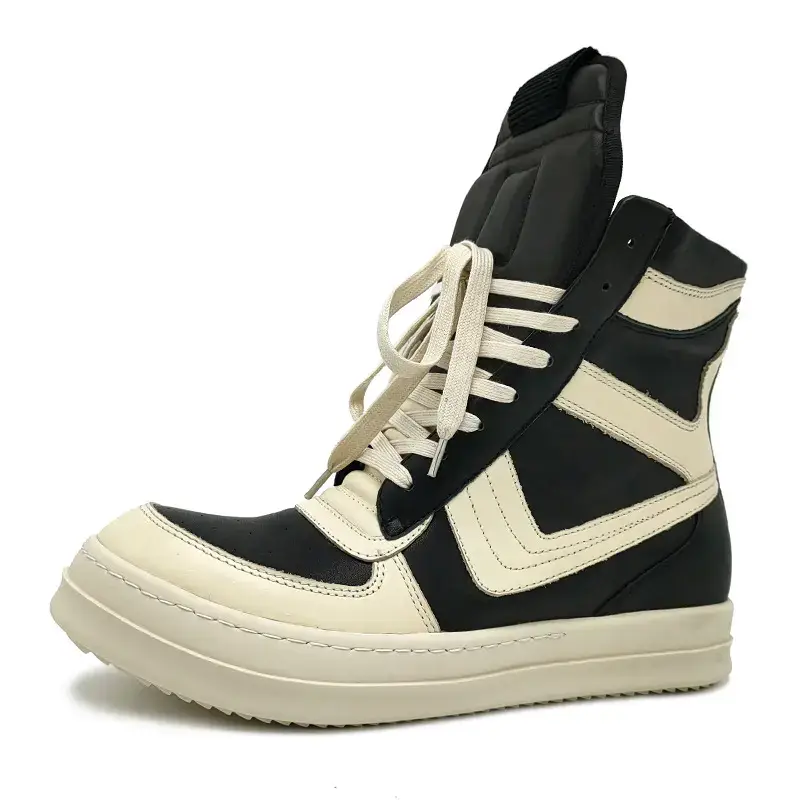 Rick Owens high-top sneakers black and white leather lace-up