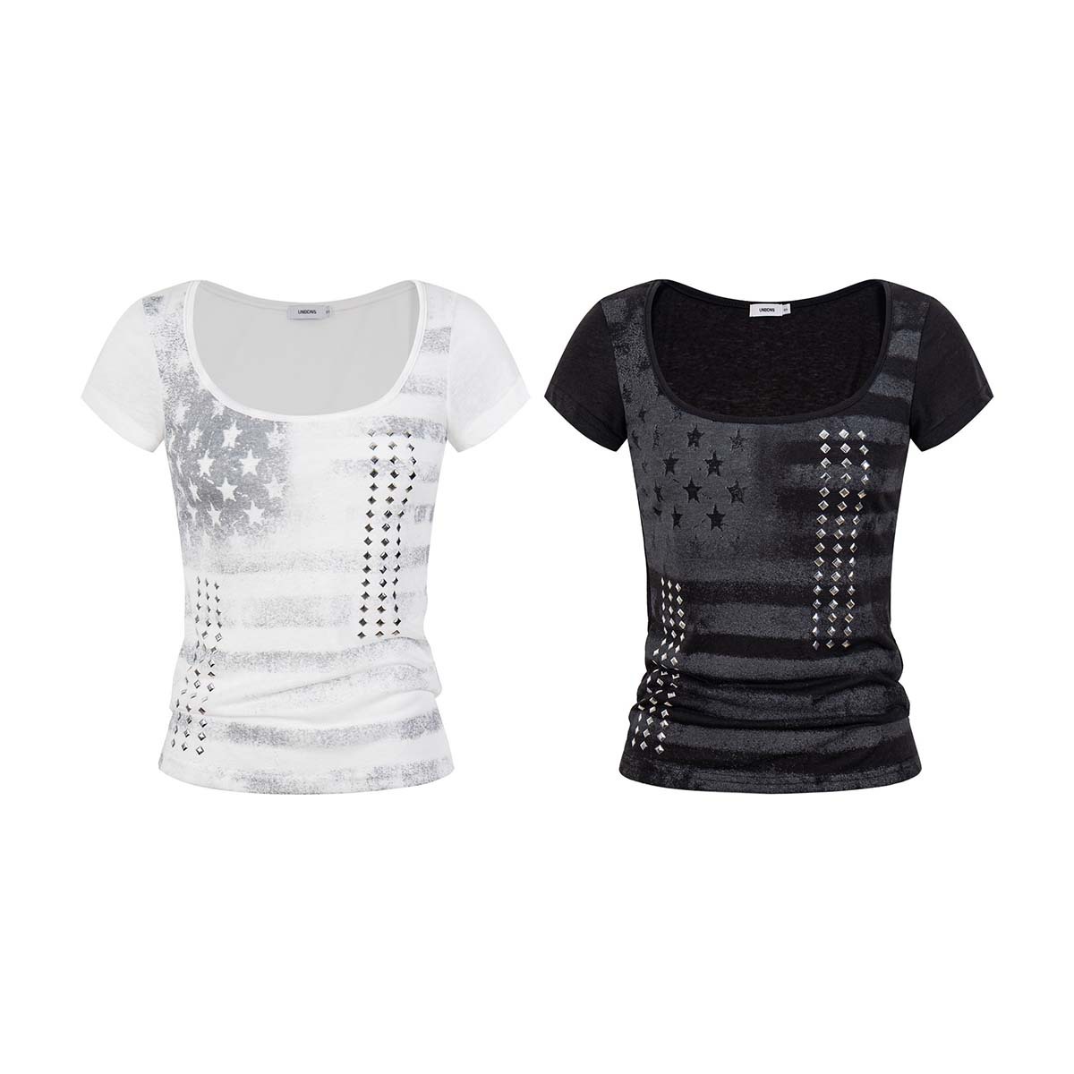 Unbdns American Retro Star and Stripe Print Short-Sleeve T-Shirt for Women, Summer Slim-Fit Regular Shoulder Crop Top Trendy