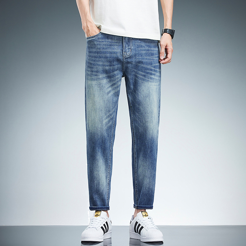 6129# City Li Xiaoti Men's Summer New Thin Embroidered Jeans Men's Stretch Slim Fit Leg Pants