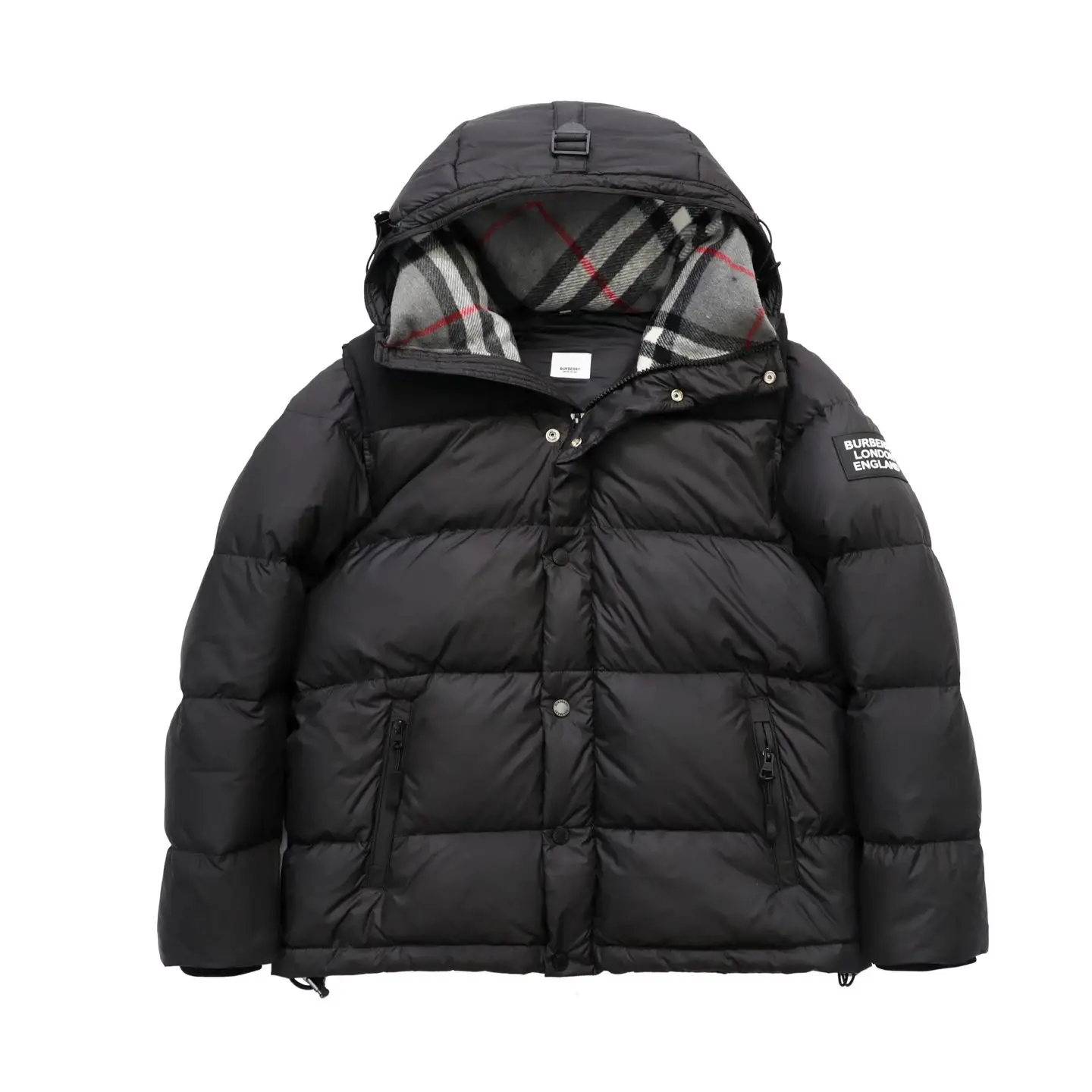 秋冬经典款可拆卸衣袖格纹连帽棉服加厚保暖外套y3