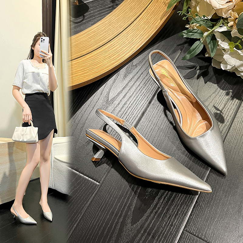 Baotou Sandals for Women 2026 New Summer Style Thin-Heeled High-Heeled Shoes Retro French Style One-Strap Backless Pointed-Toe Single Shoes