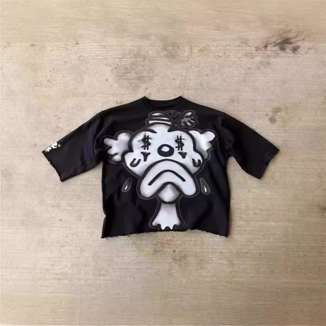 Amazon Punk Rock Retro Oversized T-Shirt Hip Hop Harajuku Clown Graphic Printed Cotton Short Sleeve Top