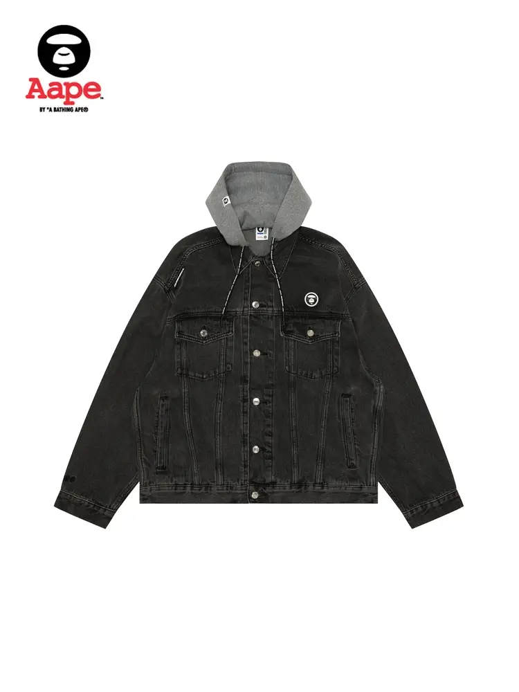 Aape Flagship Store Men's Wear Spring & Fall Detachable Cap Washed Denim Loose jacket Outwear 7661Xxn
