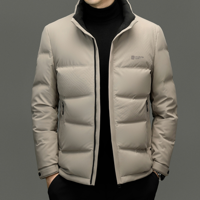 2024 Winter Youth Thickened White Duck Down Jacket Men's Vertical Collar Vertical Collar Thick Down Jacket New Jacket