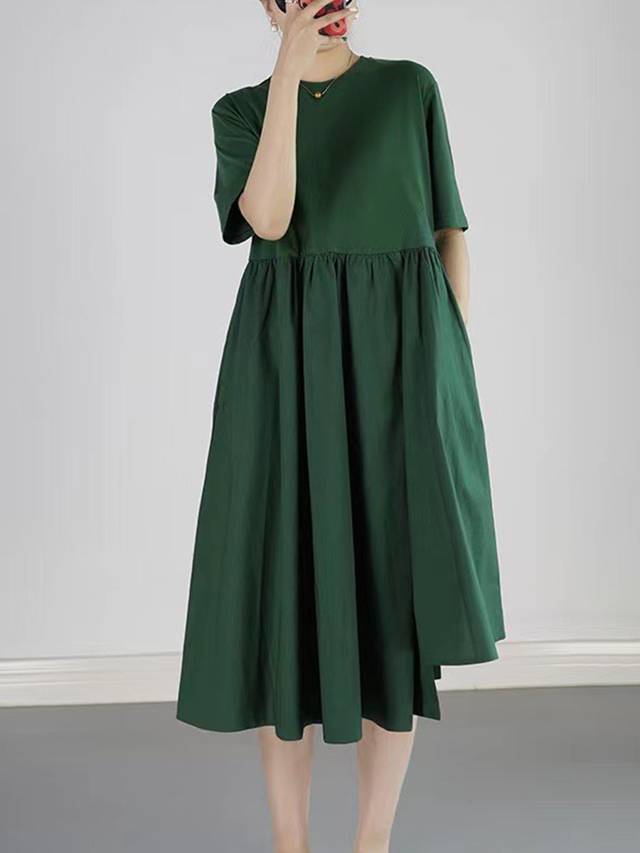 Plus Suchi's New Flat Design Long High-End Summer Design Round Neck Slim and Comfortable Dress