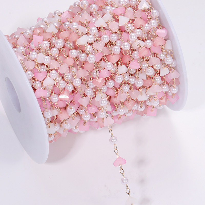 DIY crystal chain color triangle crystal pearl chain antique exotic clothing material accessories chain